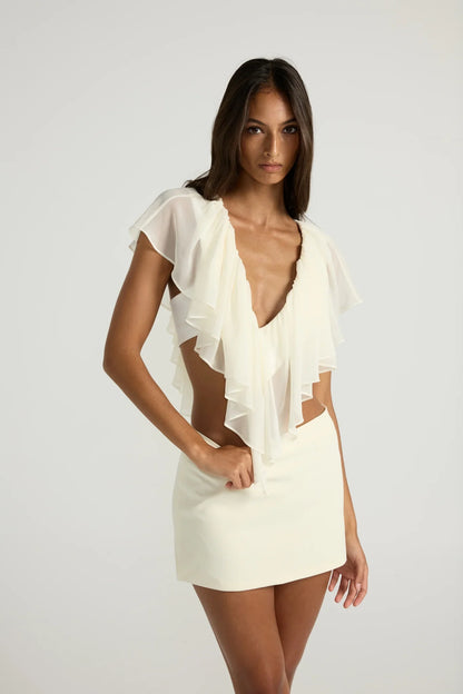 Liora - Ivory Ruffled Top